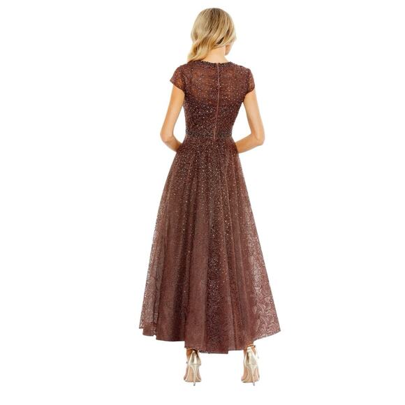 Mac Duggal 20371 Embellished Cap Sleeve A Line Dress In Chocolate Size 8 $698 - Picture 2 of 9